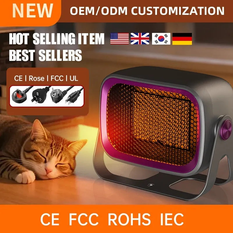 White rotating desktop ceramic heater with PTC heating technology