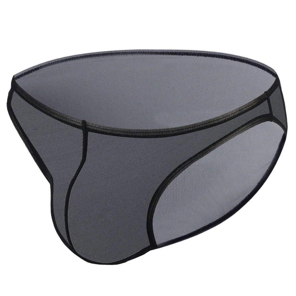 Men's black ice silk triangle briefs shorts with low waist design and quick-drying nylon fabric