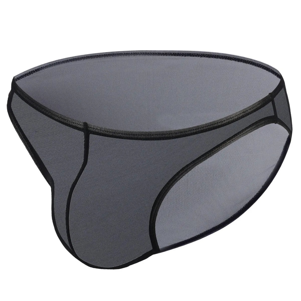 Men's black ice silk triangle briefs shorts with low waist design and quick-drying nylon fabric