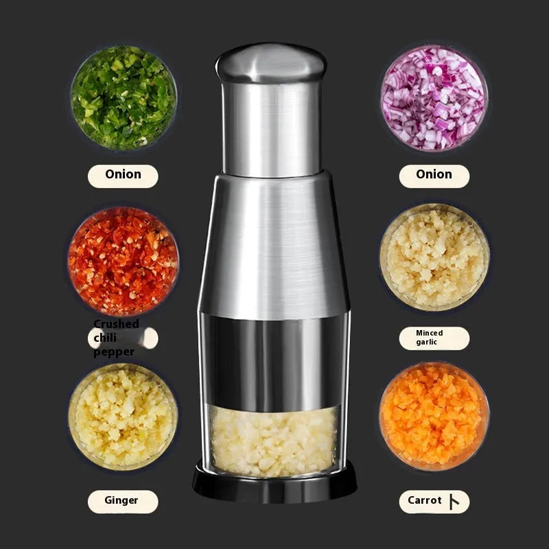 Manual garlic crusher and onion chopper with stainless steel blades, ABS PS plastic, size 6*16