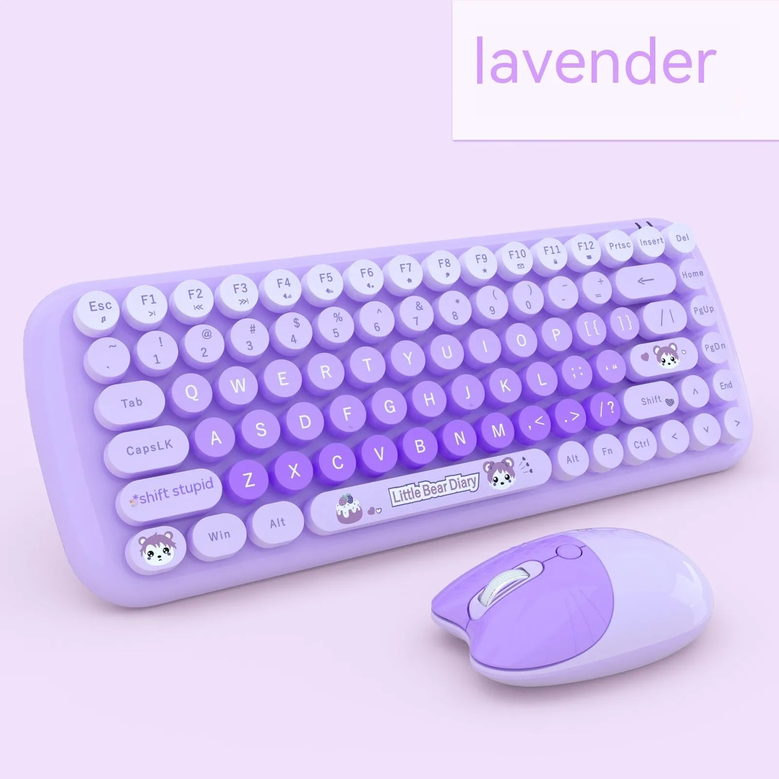 Pink cartoon wireless keyboard and mouse set with compact design for notebook and home office use