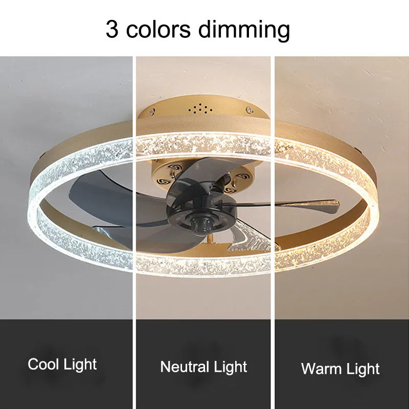 Nordic-style ceiling fan lamp with remote control, 50cm diameter in coffee gold finish