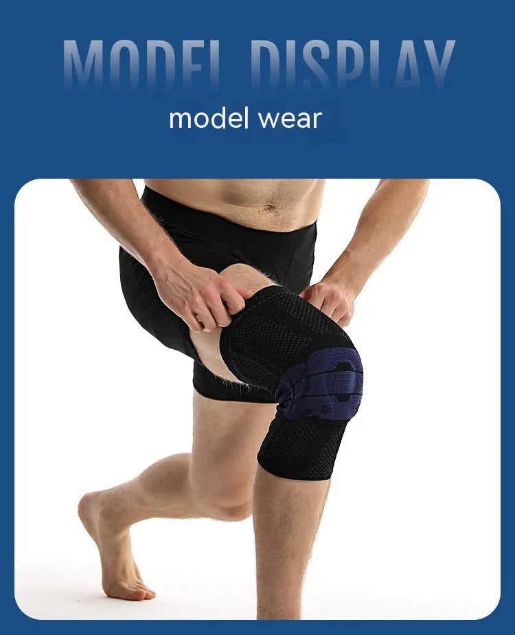 Sports knee pads in black and blue colour with nylon spandex construction for knee protection
