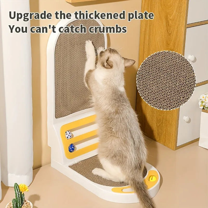 L-shape vertical cat scratching board mounted on wall with grey sisal scratching surface