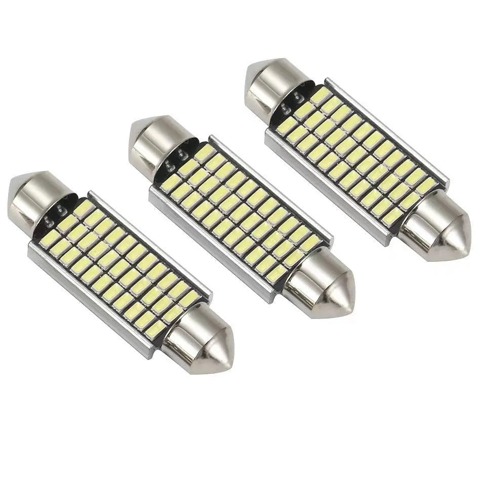 White aluminium double-tip car interior roof light for reading and licence plate.