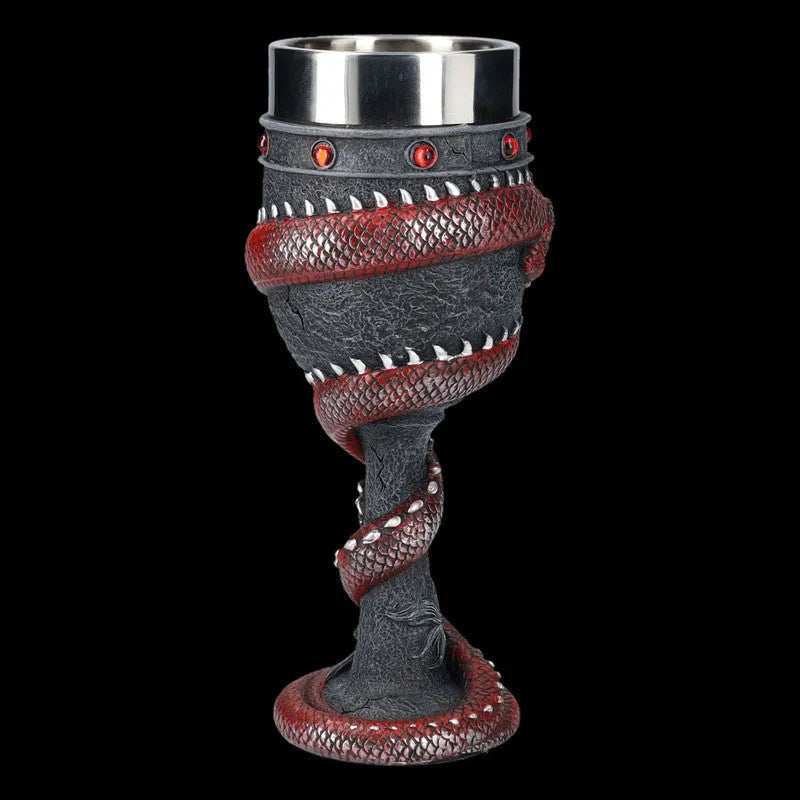 Stainless steel red wine glass with 3D Chinese dragon design in gold or red colour