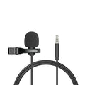 Black wired lavalier microphone headset with clip, 3.5mm plug, and 1.5m cable for Apple iPhone.