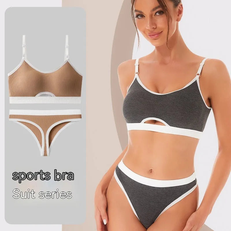 Sports underwear vest set in contrast colour with chest pad and matching pants on hanger