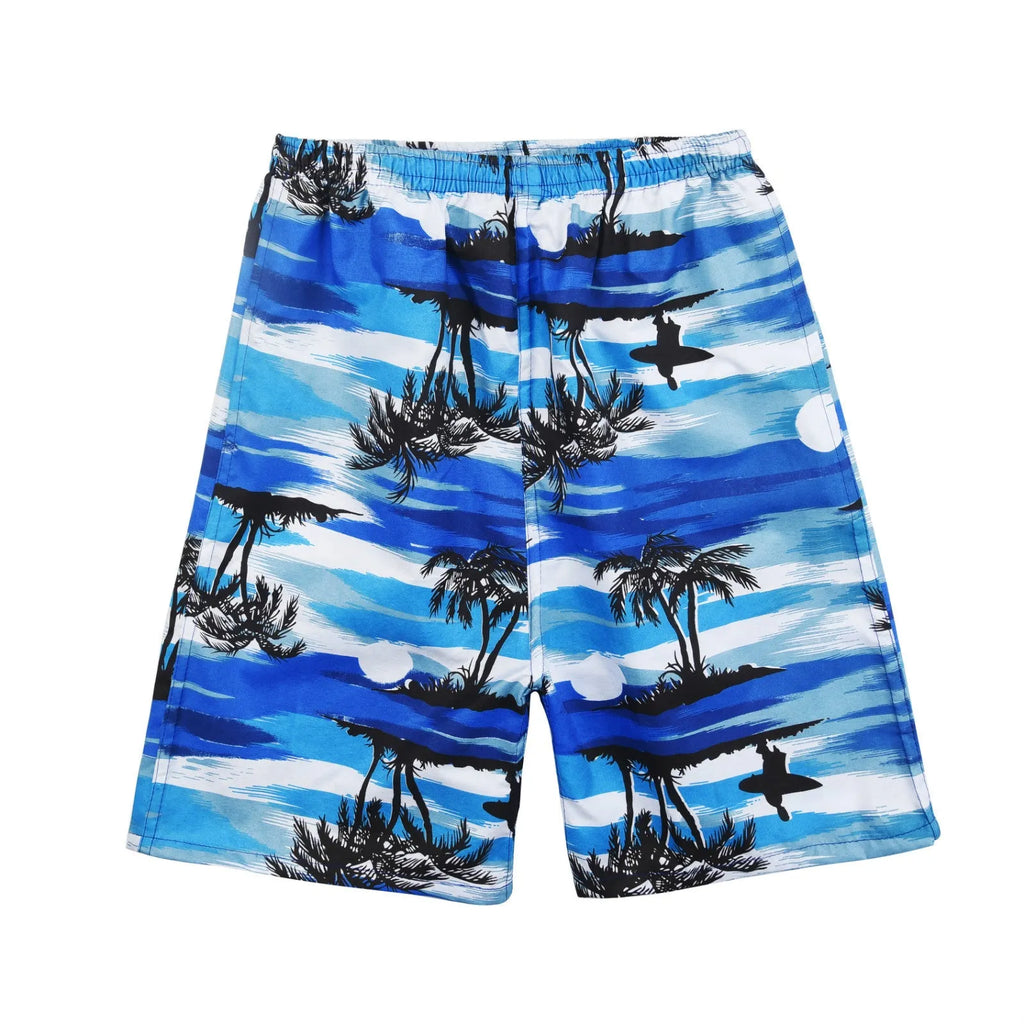 Men's floral printed five-point swimming trunks in polyester fabric free size