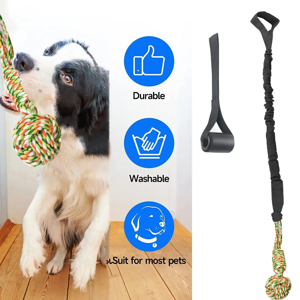 Cotton rope dog tug of war toy in black, grey, or red colours for interactive play