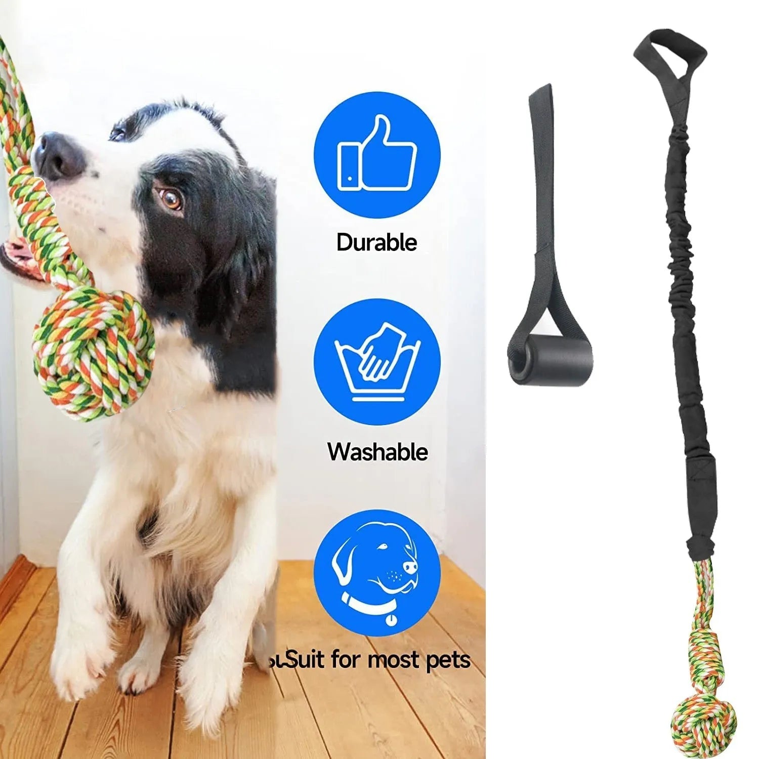 Cotton rope dog tug of war toy in black, grey, or red colours for interactive play