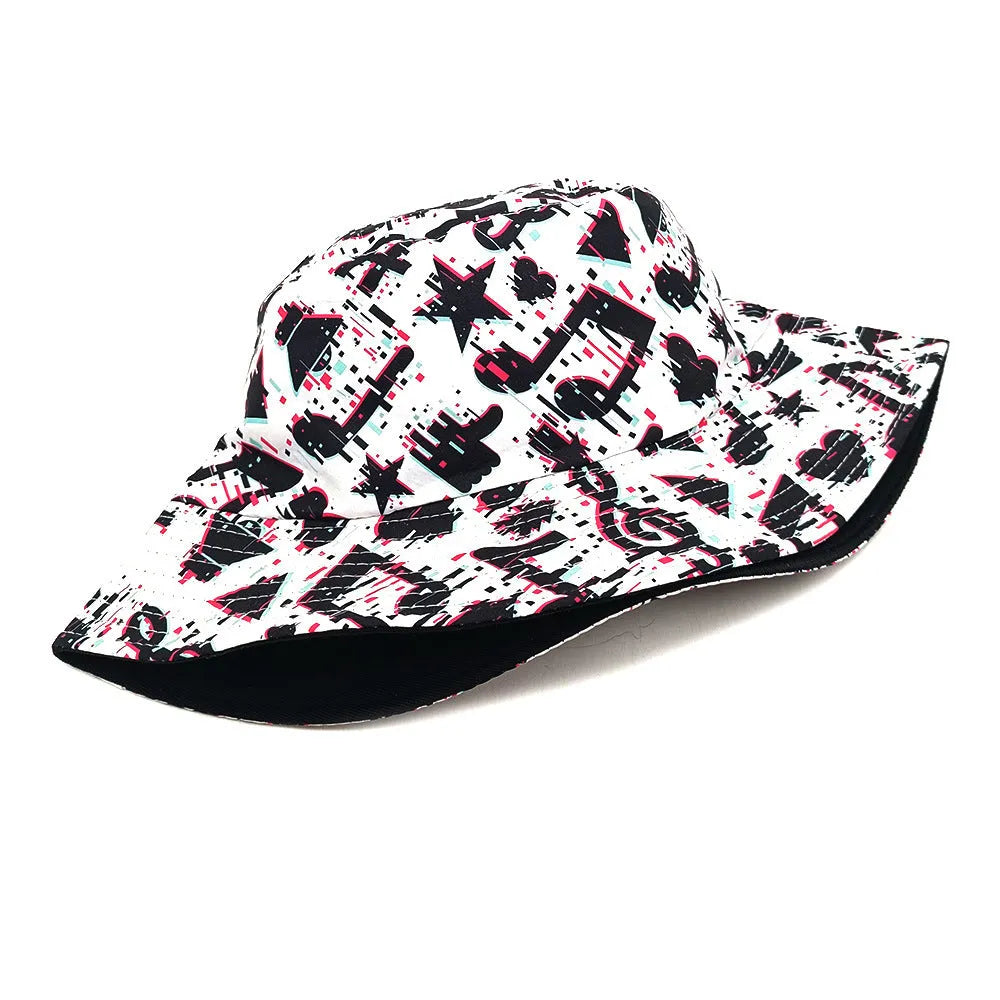 Musical note pattern printed bucket hat with dome crown retro style, size M for 56-58cm head circumference
