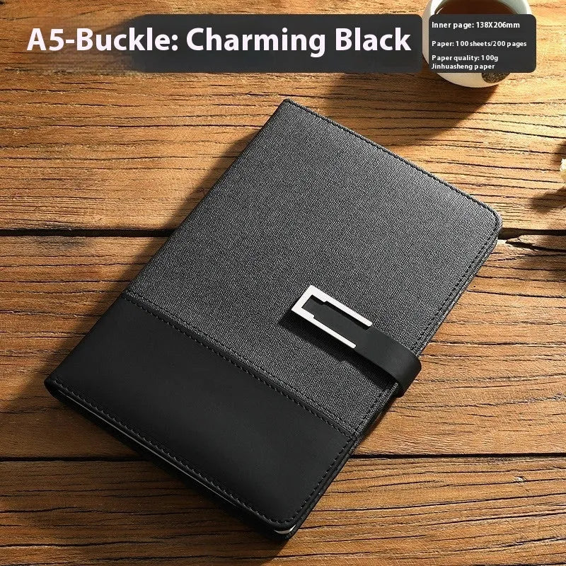 Genuine leather A5 business notebook with wood-free paper pages in multiple colour options including brown, black, green, blue, and red