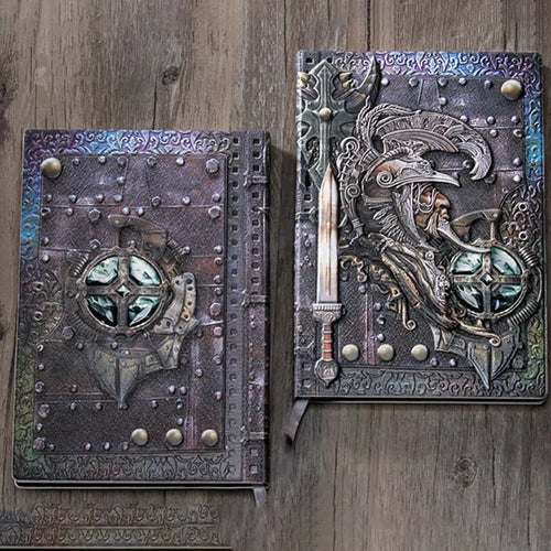 A5 leather notebook with 3D warriors relief embossed design in bronze colour option