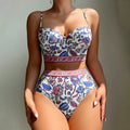 Blue women's high waist bikini with push-up top on a mannequin.