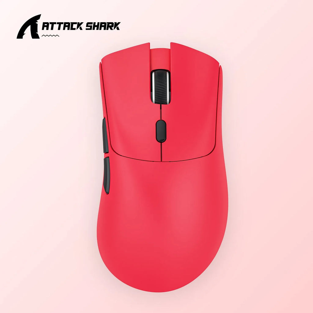 Attack Shark wireless Bluetooth gaming mouse in black, white or red colours showing compact design