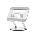 Silver aluminium alloy rotatable laptop stand with height adjustment and foldable design