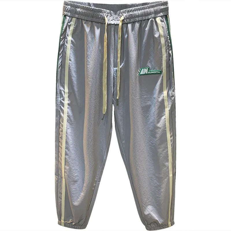Men's black cotton harem pants with elastic waistband and full-length trousers