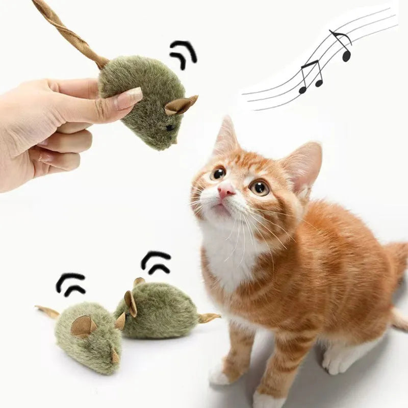 Plush mouse cat toy with tail and internal squeaking chirp, flannel interactive kitten toy for chasing and batting