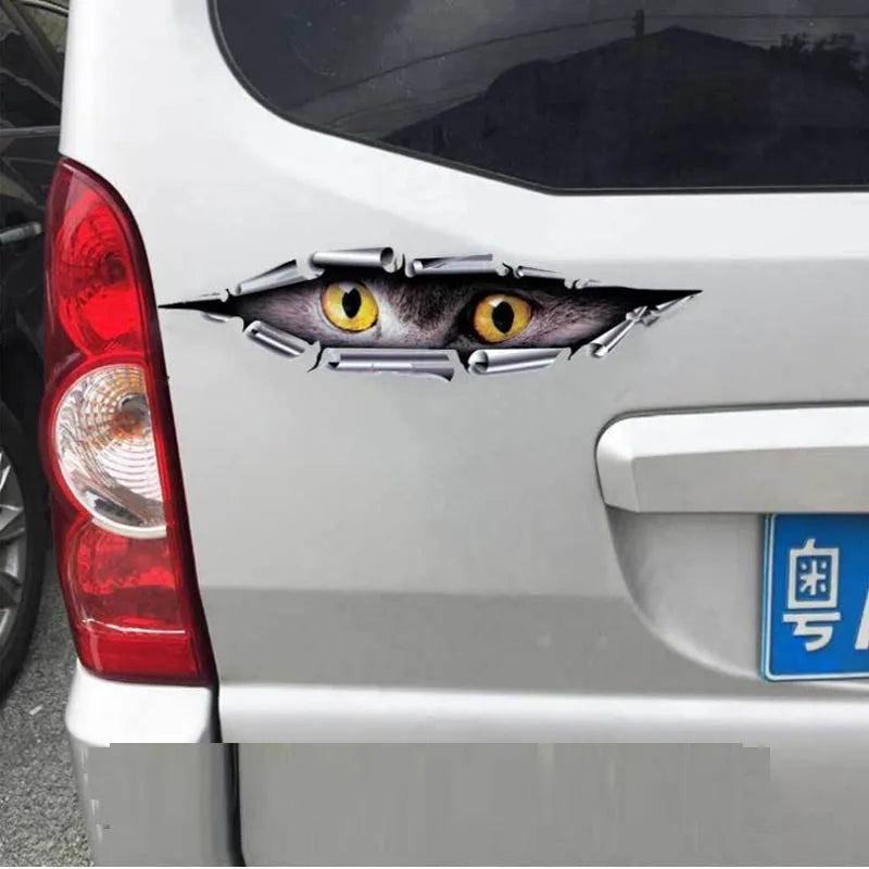 3D tiger eye eagle eye car bumper sticker on vehicle door showing dimensional design