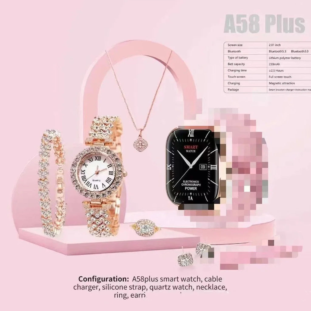 A58Plus smart watch on wrist showing display, with Bluetooth calling and multiple colour options.