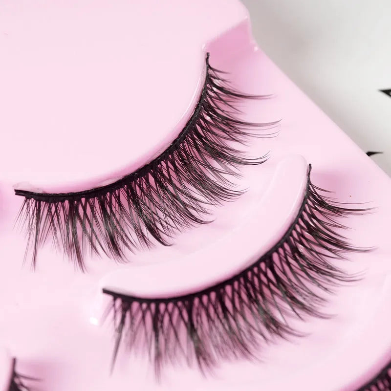 Set of manga-style false eyelashes showing natural wispy styles 007, 008, and 009 on black plastic bands.