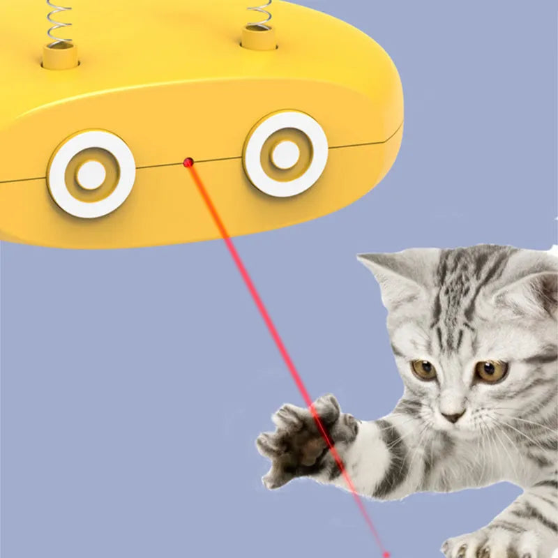 Electric robot laser cat toy with USB charging and feather teasing cat stick in blue, grey or yellow