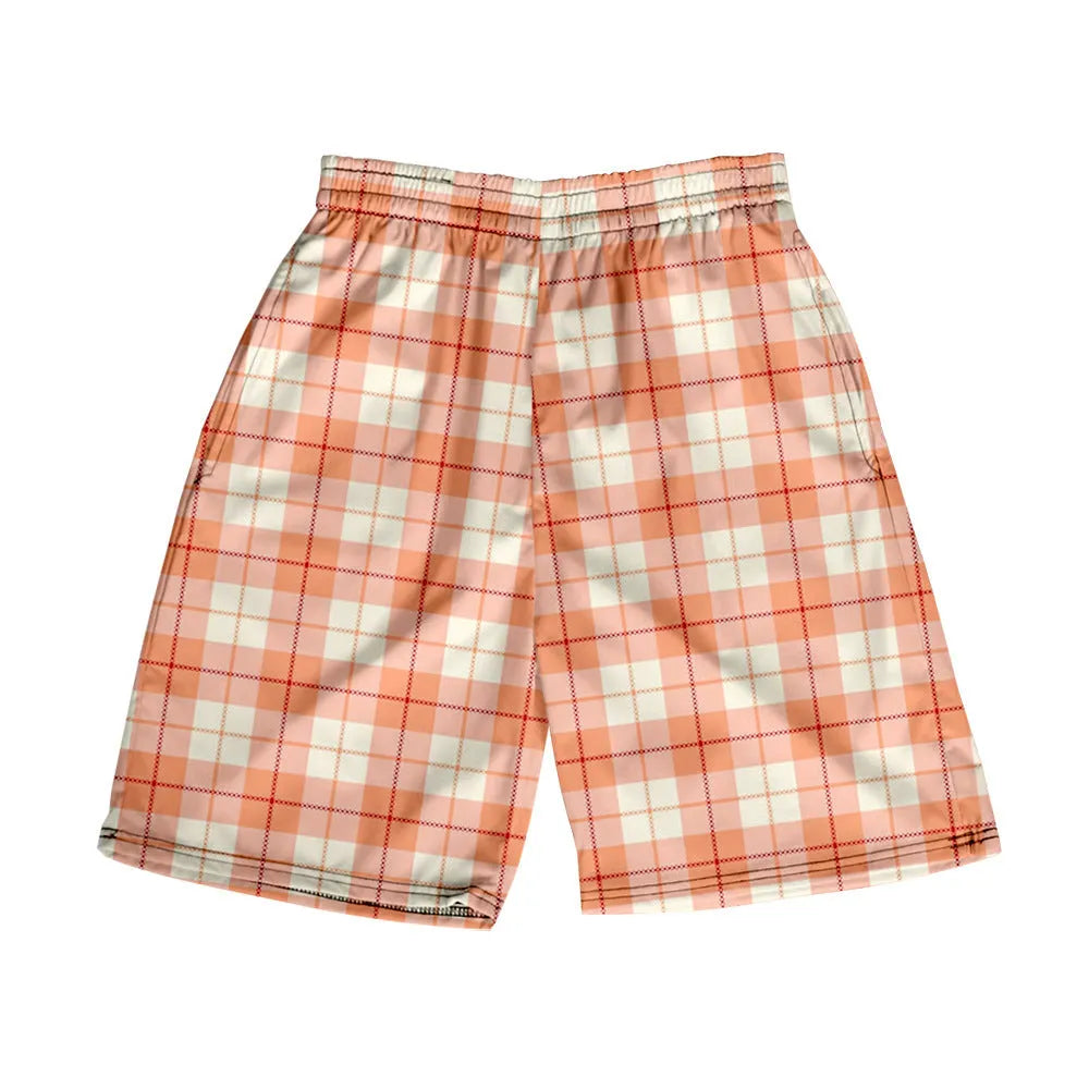 Men's plaid shorts with elastic waist in straight-leg cut available in multiple colours