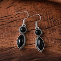 Vintage geometric zinc alloy pendant earrings with black and purple electroplated finish and round elements
