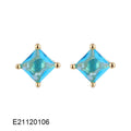 Gold-plated brass drop earrings with candy-colour pear-shaped zircon stones on copper