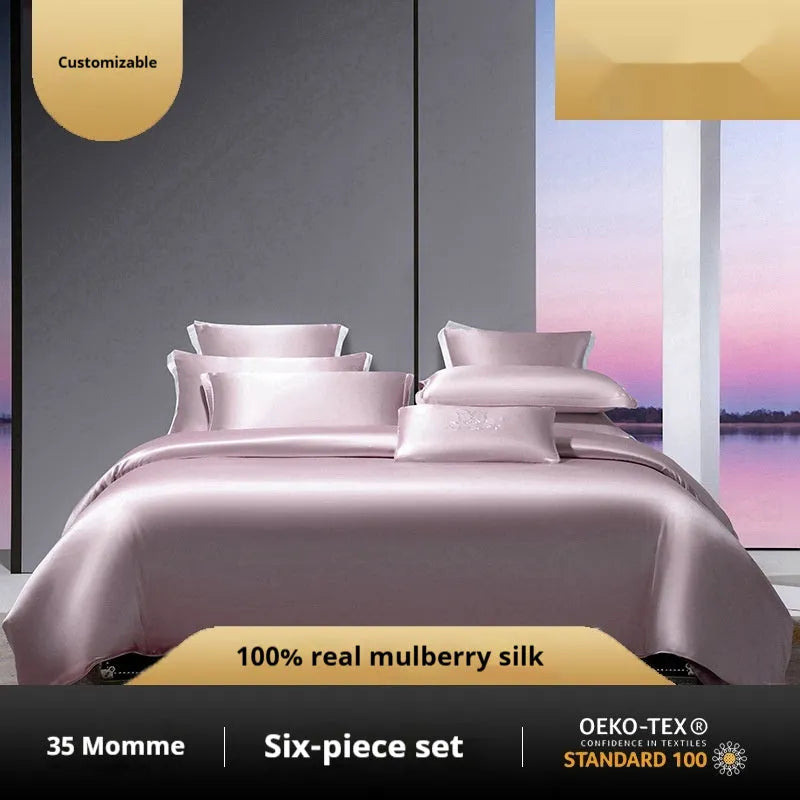 Silk four-piece quilt cover set in solid colour light luxury style with multiple size options