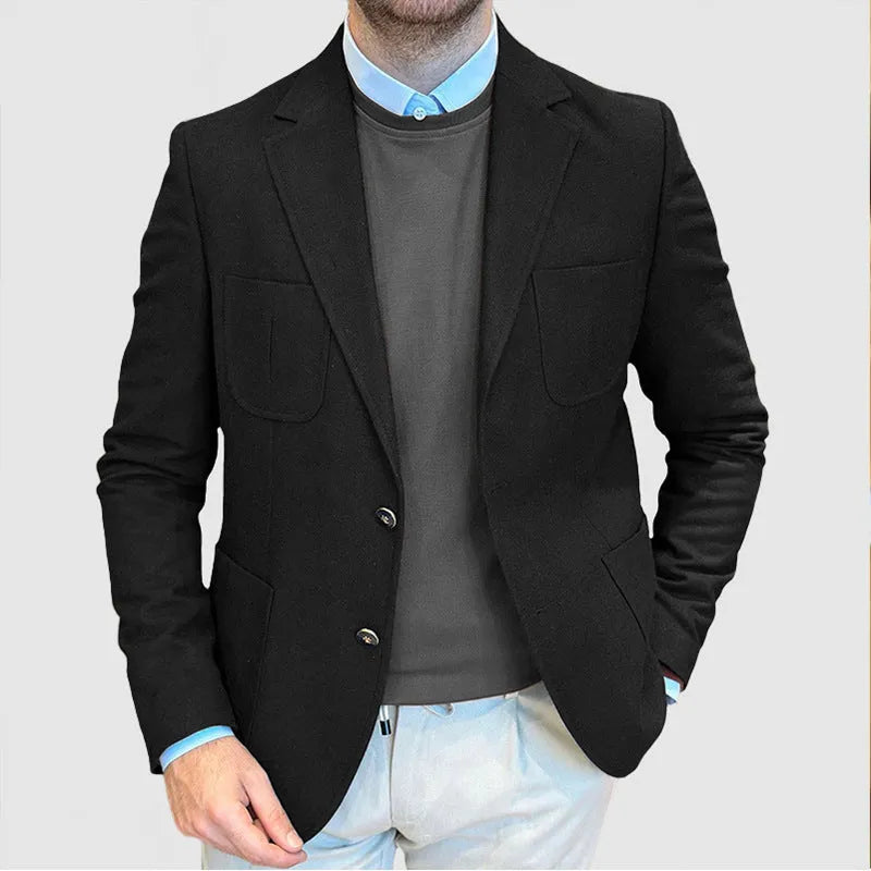 Men's loose fit cotton retro suit jacket in army green colour with tailored casual styling