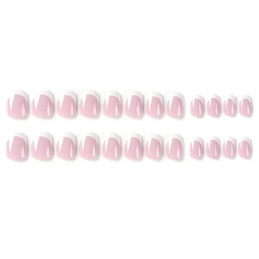 White false nails with plaid pattern, 24 pieces per box.
