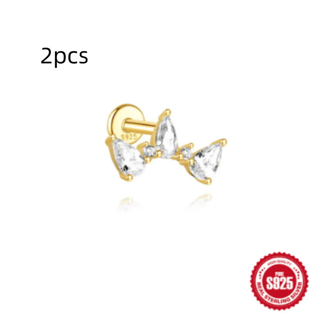 S925 sterling silver water drop earrings with flat spiral puncture detail in gold electroplated finish