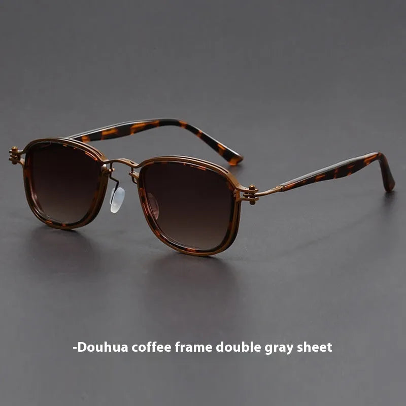 Retro square frame metal sunglasses with AC lenses in gun transparent green colour for outdoor sports and fashion