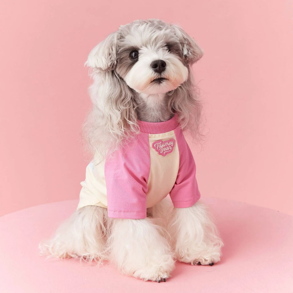 Cotton dog summer clothes with embroidery in red or pink colour options