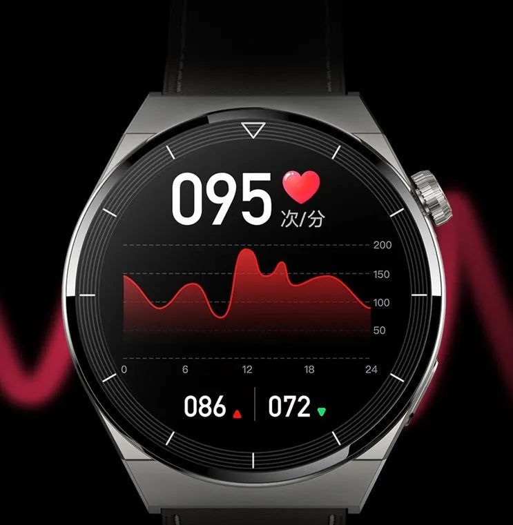 Round Bluetooth smart watch with black silicone strap showing phone call and NFC access control functions