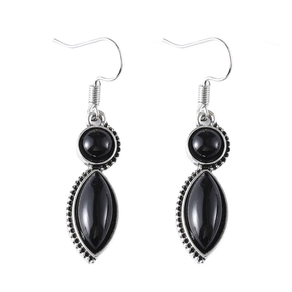 Vintage geometric zinc alloy pendant earrings with black and purple electroplated finish and round elements