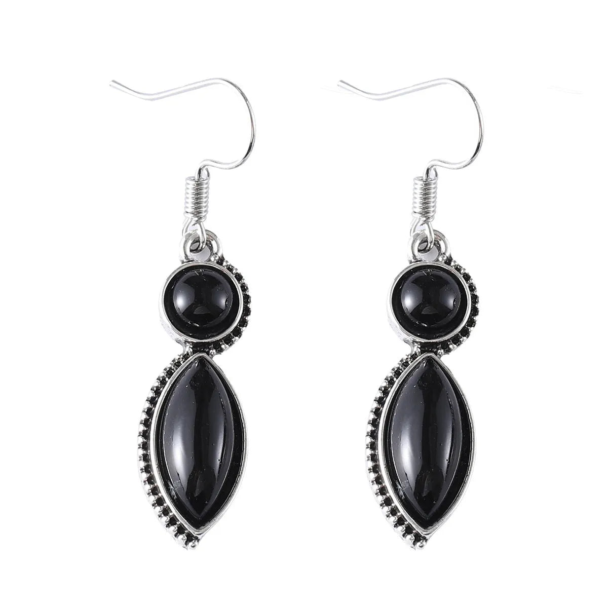 Vintage geometric zinc alloy pendant earrings with black and purple electroplated finish and round elements