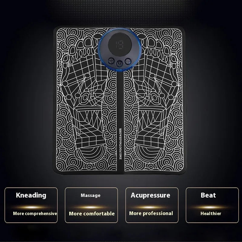 Leather foot massage cushion with wireless remote control showing LCD display