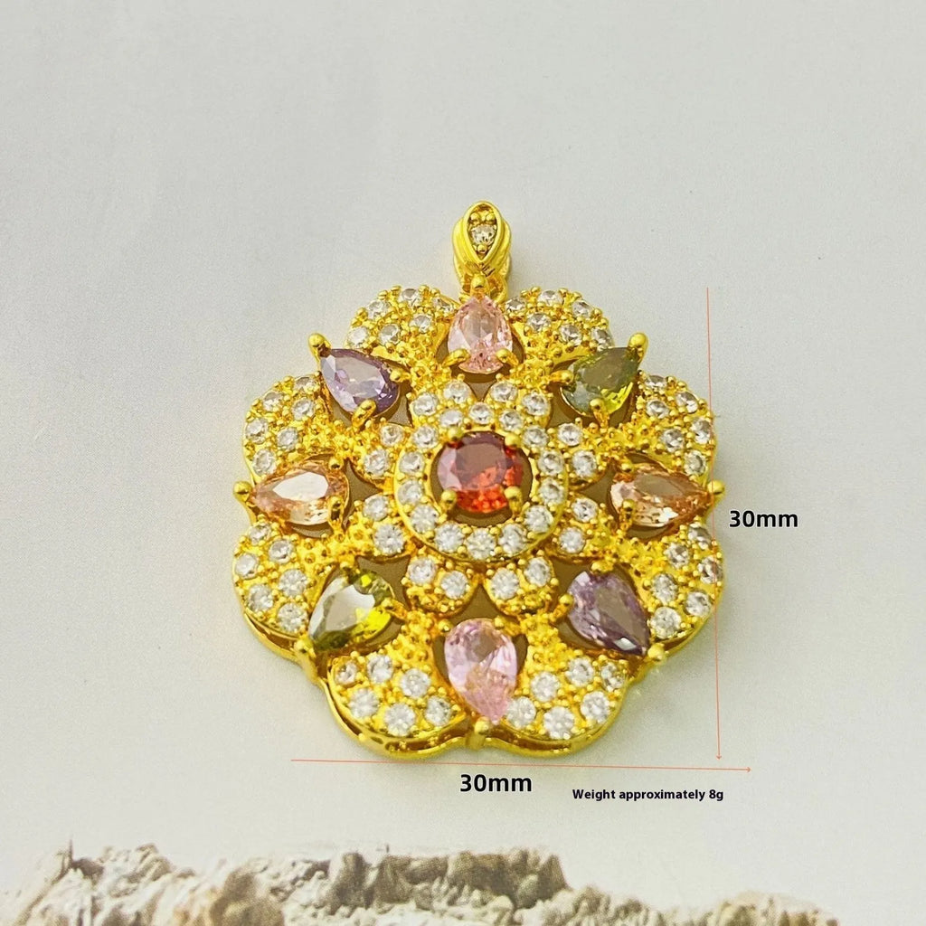 Women's zircon flower pendant necklace in gold, champagne gold, or platinum colour with optional chain