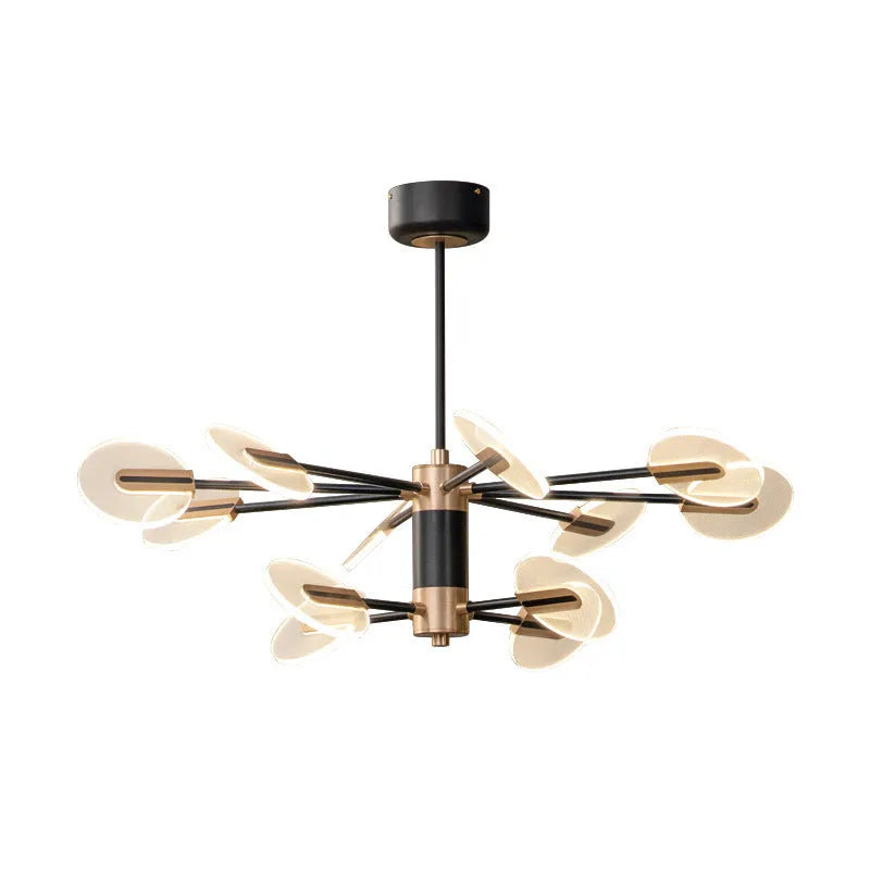 Nordic style iron and acrylic LED chandelier pendant lamp with multiple heads.