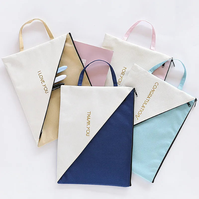 Blue Oxford cloth double-layer document bag with zipper, showing size of 320mm by 250mm.