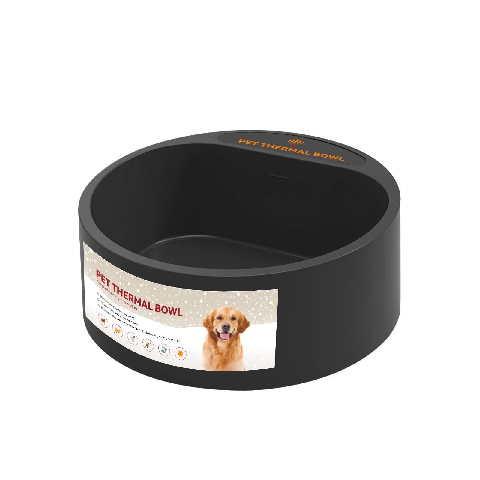 Black ABS plastic pet heating bowl with constant temperature control and 2.2 litre capacity