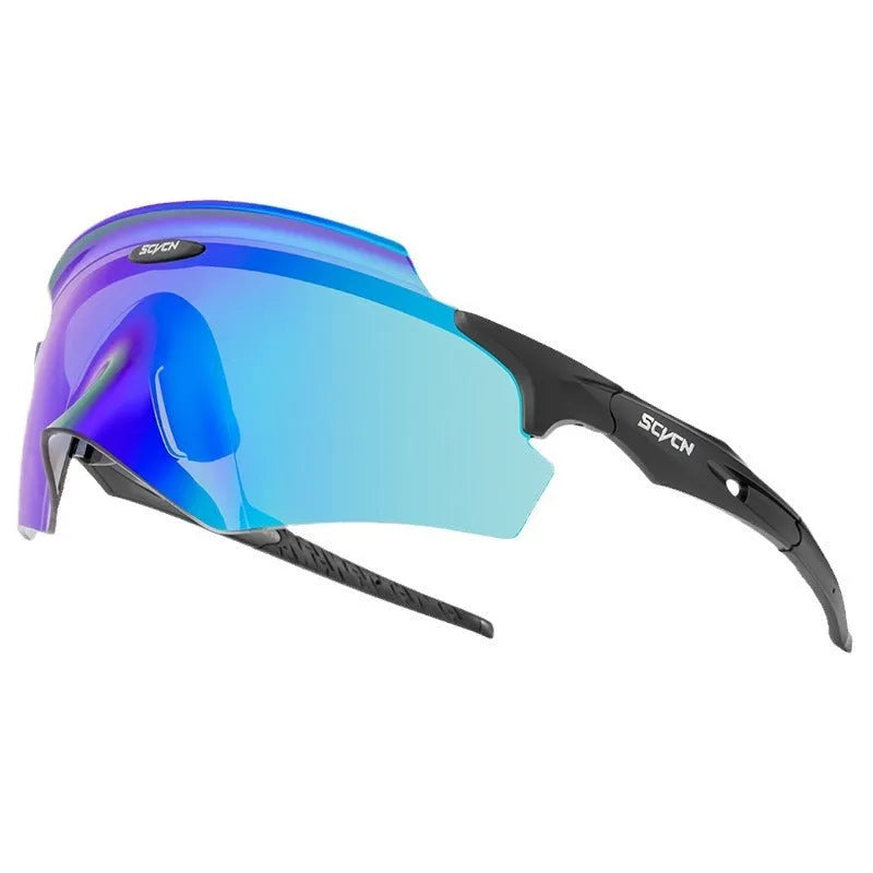 Frameless windproof sports goggles with a colourful single lens for cycling and running.