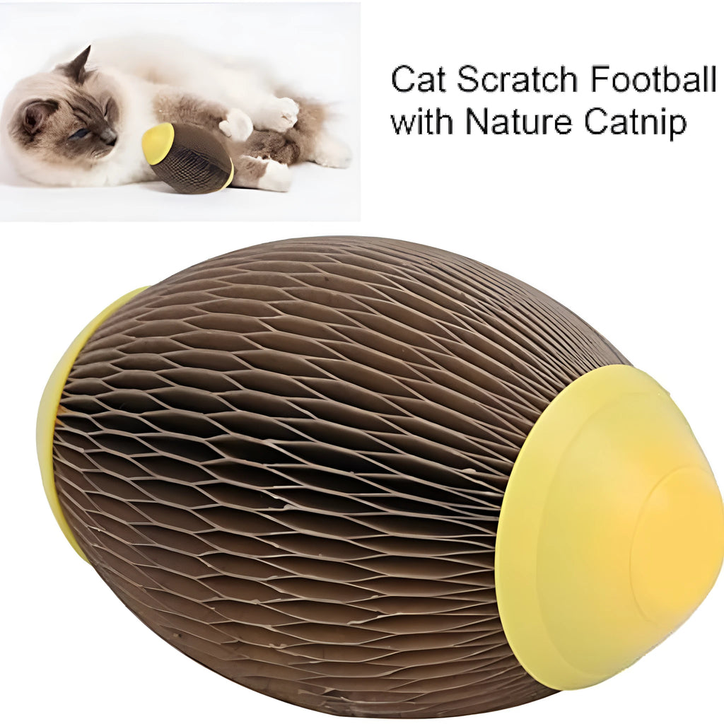 Elliptical corrugated paper catnip football toy with removable cover for catnip insertion