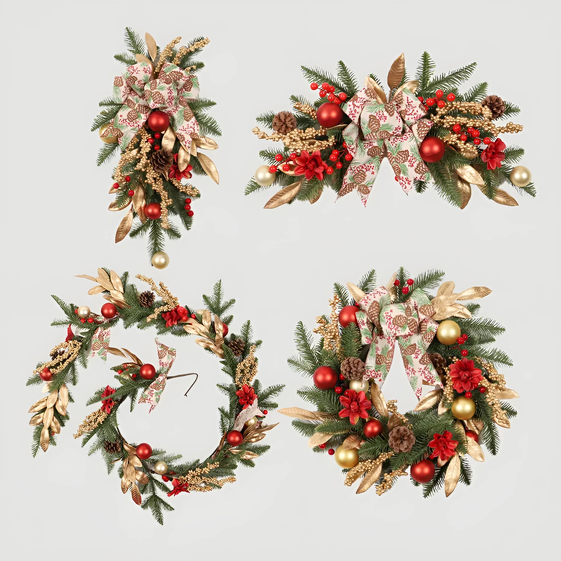 American country style plastic Christmas garland upside down ornament for wall or door decorating.
