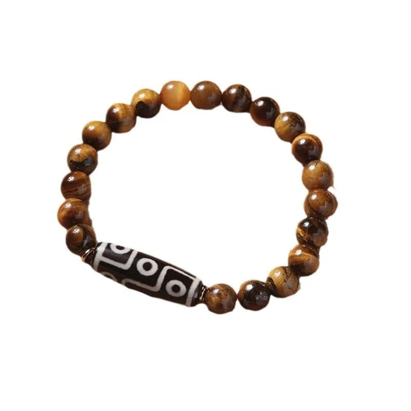 Ethnic style single circle beaded Buddha rosary bracelet shown in different bead sizes on a wrist.