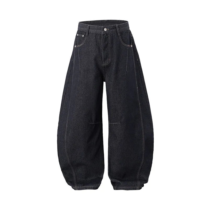 Men's wide leg denim trousers in original cow colour with mid waist design