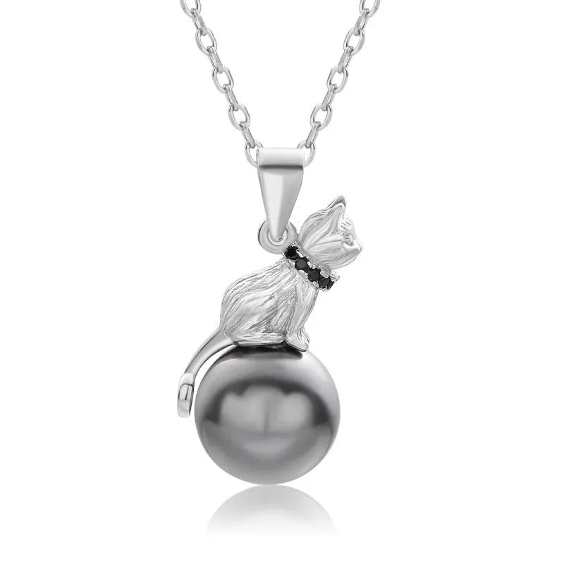 925 sterling silver cat pendant necklace with electroplated finish shown in pendant and necklace formats